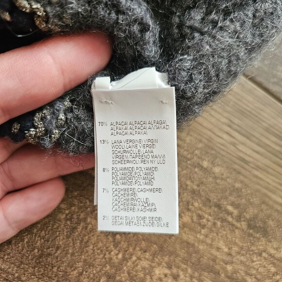 Brunello Cucinelli Alpaca Virgin Wool Metallic Stripe Cropped Sweater, XL, Grey - Picture 5 of 8